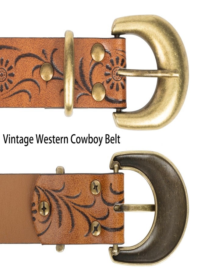 Mealah Vintage Western-Cowboy-Belt for Women Men - Carved Buckle PU Leather Waist Belts (for Waist 28"-38"), Retro Flowers-brown, for 28"-38" waist - Image 4
