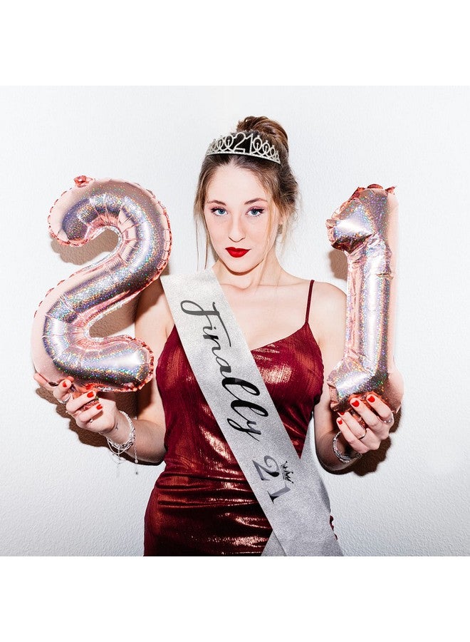 Semato 21St Birthday Decorations For Her "Finally 21" Birthday Sash And Rhinestone Crown Tiara Set For Girls 21St Birthday Gifts For Happy 21St Birthday Party Favor Supplies (Silver) - Image 4