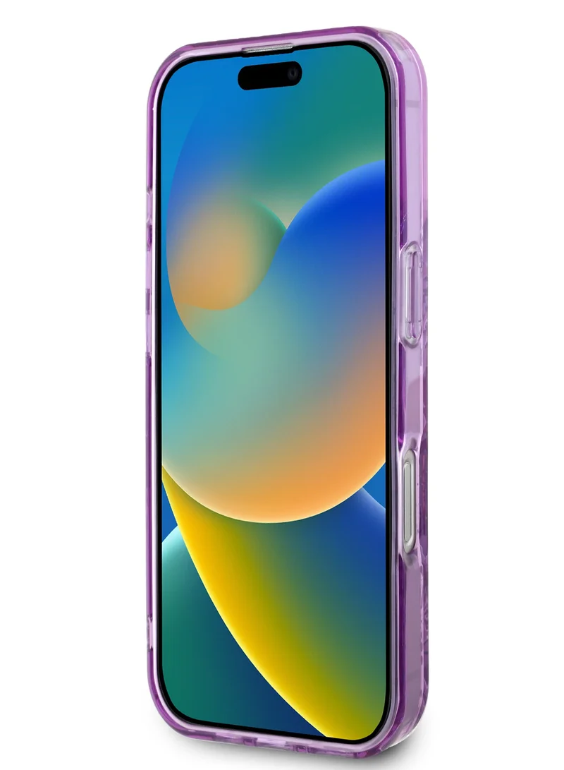 GUESS MagSafe IML Transparent Hard Case With Flower Design & Tonal Circle Logo for iPhone 16 Pro Max / Lightweight / High Quality Material - Purple