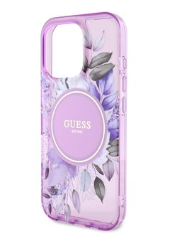 GUESS MagSafe IML Transparent Hard Case With Flower Design & Tonal Circle Logo for iPhone 16 Pro Max / Lightweight / High Quality Material - Purple  - Image 4
