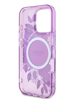 GUESS MagSafe IML Transparent Hard Case With Flower Design & Tonal Circle Logo for iPhone 16 Pro Max / Lightweight / High Quality Material - Purple  - Image 5