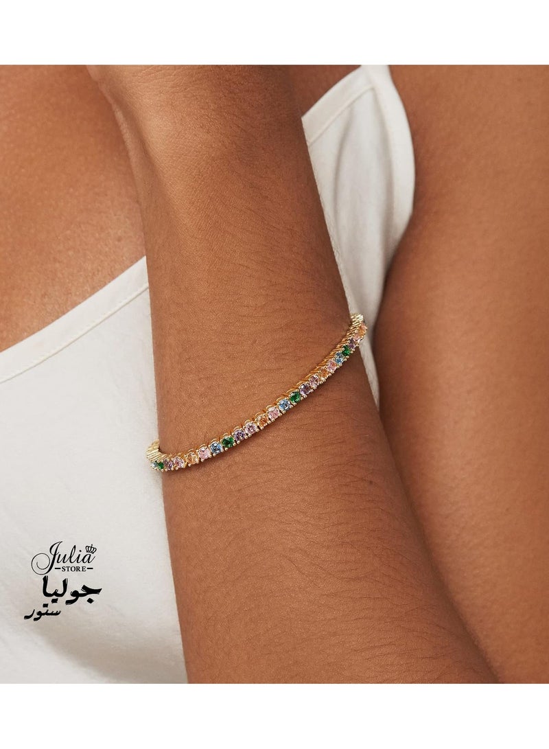 Julia Store 18K Gold Plated 3mm High Carbon Diamond Trendy Tennis Bracelet Classic Women's Design, Suitable for Everyone Colorful Cubic Zirconia Classic Tennis Bracelet - Image 1