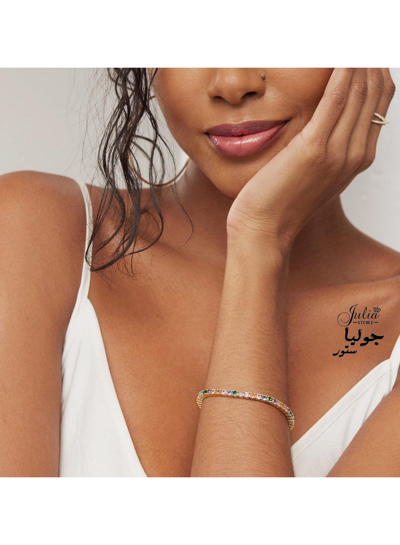 Julia Store 18K Gold Plated 3mm High Carbon Diamond Trendy Tennis Bracelet Classic Women's Design, Suitable for Everyone Colorful Cubic Zirconia Classic Tennis Bracelet - Image 3