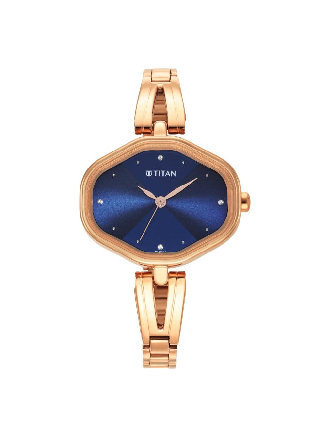 TITAN Ladies Karishma Blue Dial Metal Strap Watch, Rose Gold - Image 1