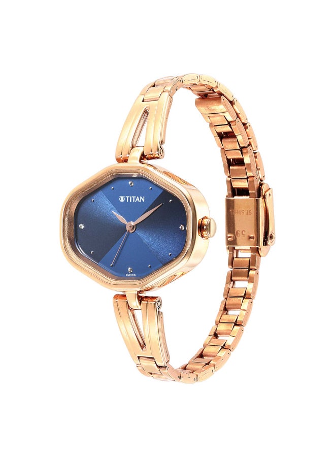 TITAN Ladies Karishma Blue Dial Metal Strap Watch, Rose Gold - Image 3