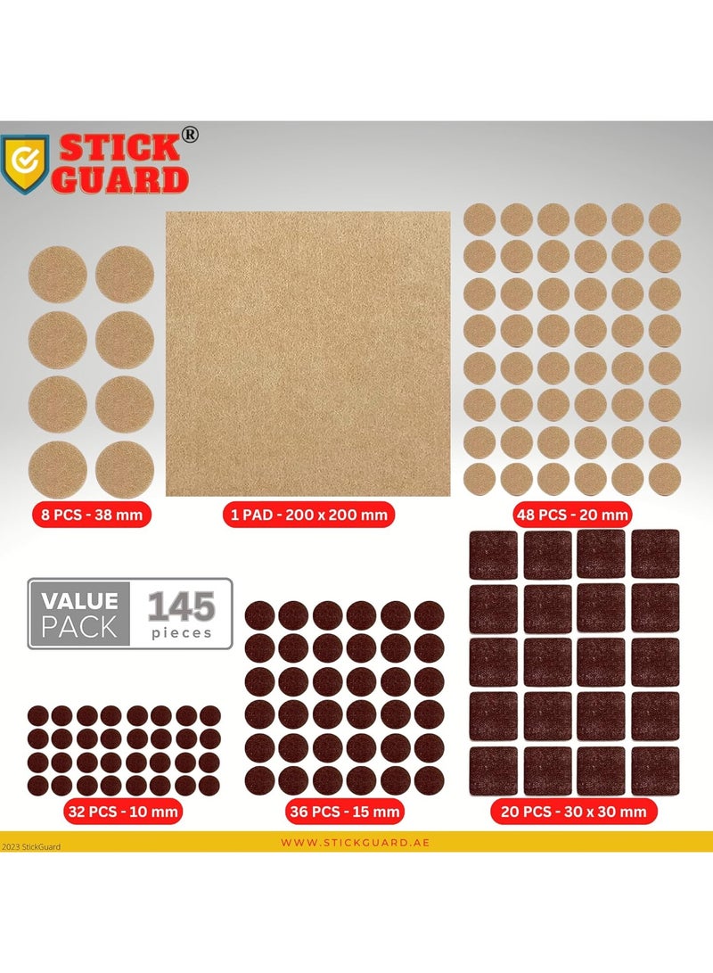 StickGuard StickGuard Felt Furniture Pads, Self Adhesive Furniture Pads, 145 PCS Premium Felt Pads for Furniture Legs, Scratch Resistant Wood Floor Protectors for Hardwood and Laminate (145 PCS Brown & Beige) - Image 2
