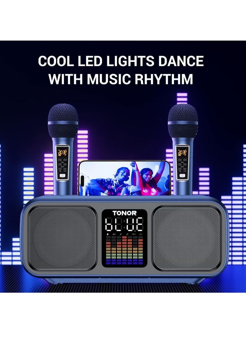TONOR K9 Karaoke Machine – Powerful Bluetooth Speaker with 2 Wireless Microphones, LED Lights & PA System for Home, Weddings & Outdoor Parties, USB/TF/AUX Compatible, Works with Android, iPad, TV & PC  - Image 4
