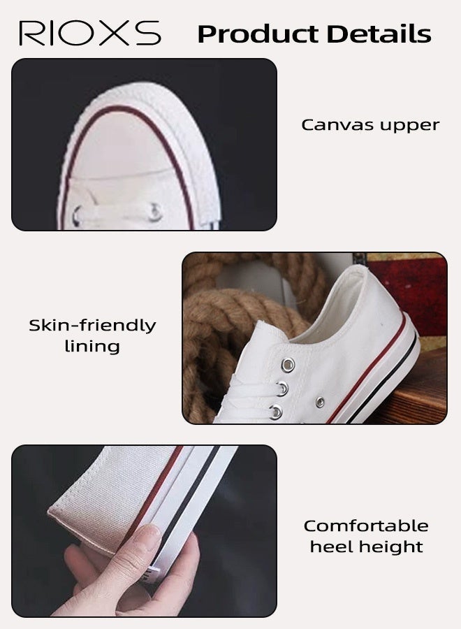 Unisex Classic Canvas Sneakers, Men's Low Top Sneakers, Women's Comfort Shoes, Retro-Style Lace-Up Flat Espadrilles for Men and Women, Lightweight Walking Sneakers, Non-Slip Rubber-Soled Casual Sports Shoes, Breathable Espadrilles Shoes for Woman Man Driving/ Traveling/ Shopping/ Daily Wear, Street Style Fashion Footwear Classic White Athlesiure Shoes - Image 5