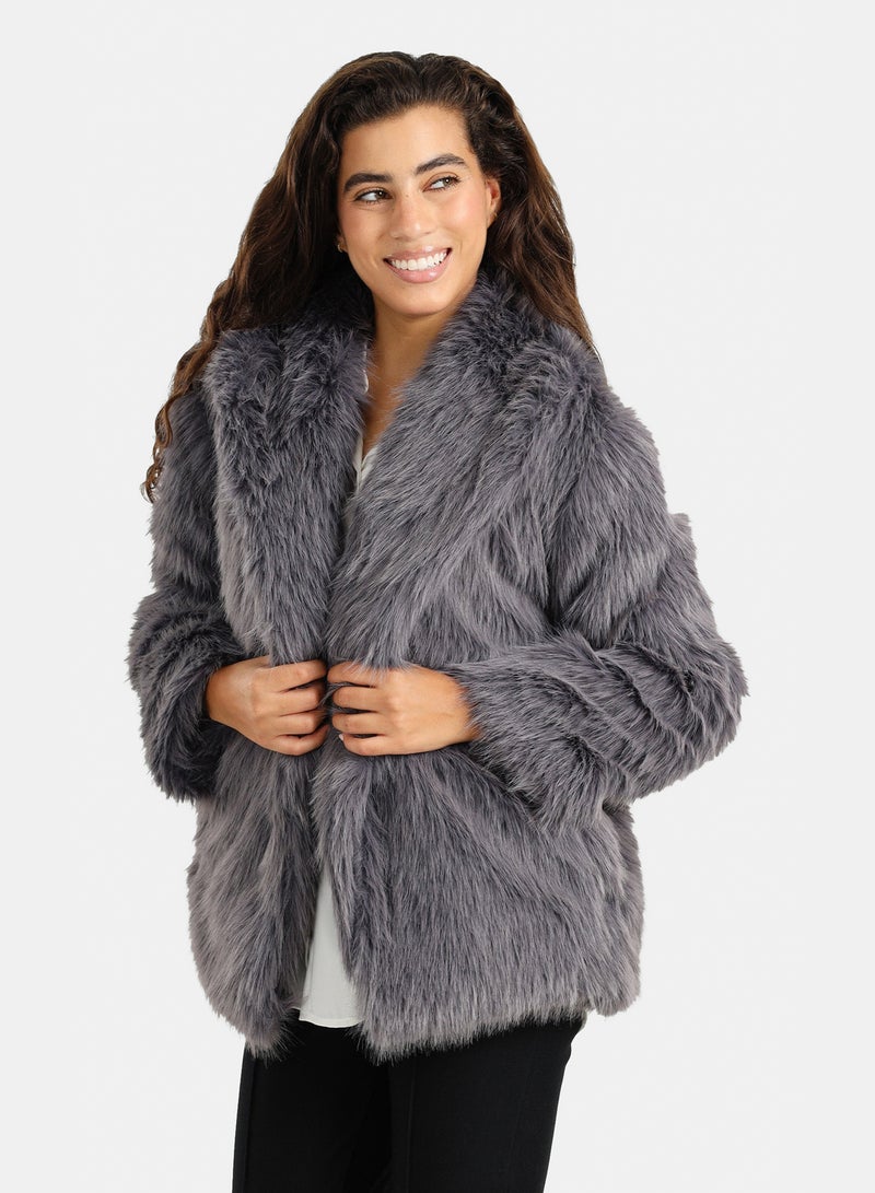 Clue جاكيت فرو برقبة شال - Image 3