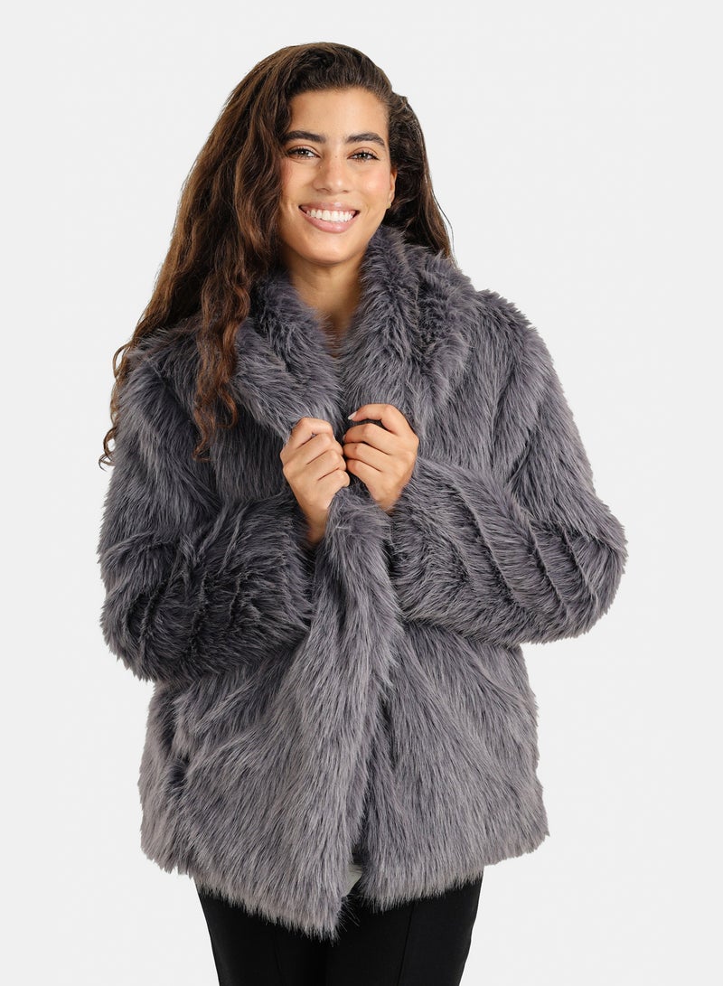 Clue جاكيت فرو برقبة شال - Image 1