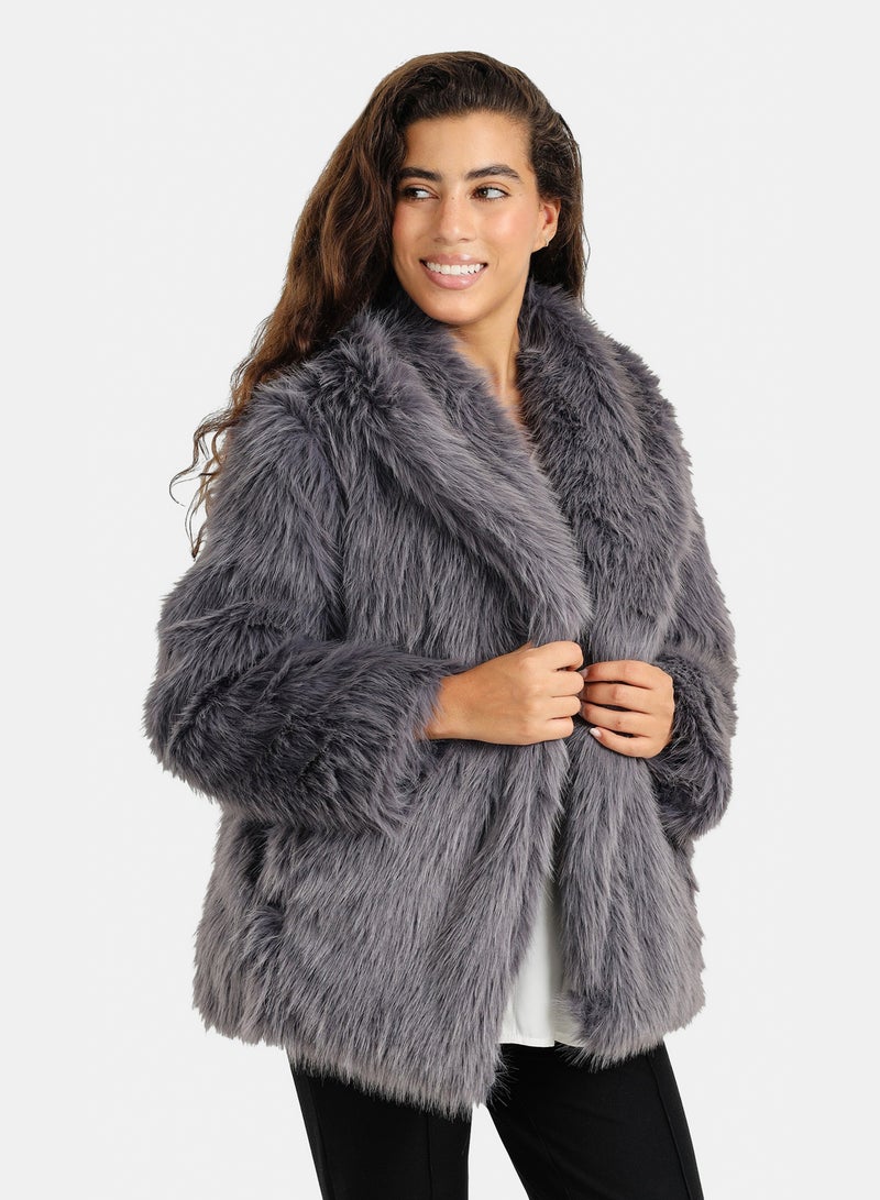 Clue جاكيت فرو برقبة شال - Image 2