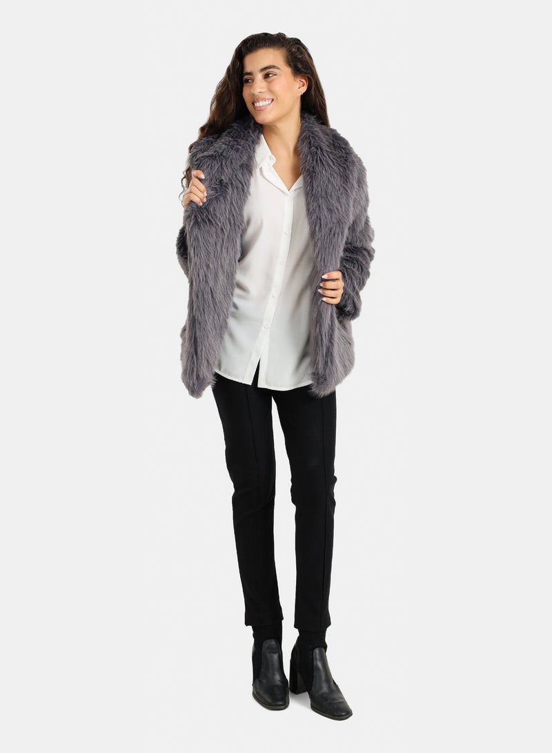 Clue جاكيت فرو برقبة شال - Image 5