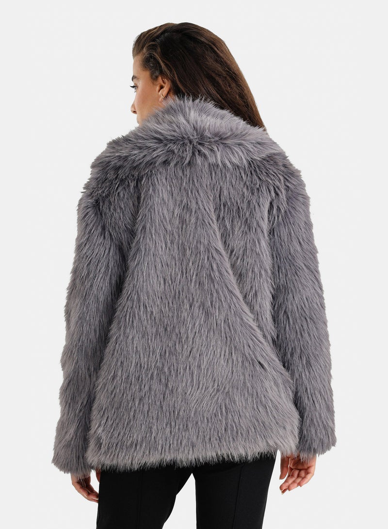 Clue جاكيت فرو برقبة شال - Image 4