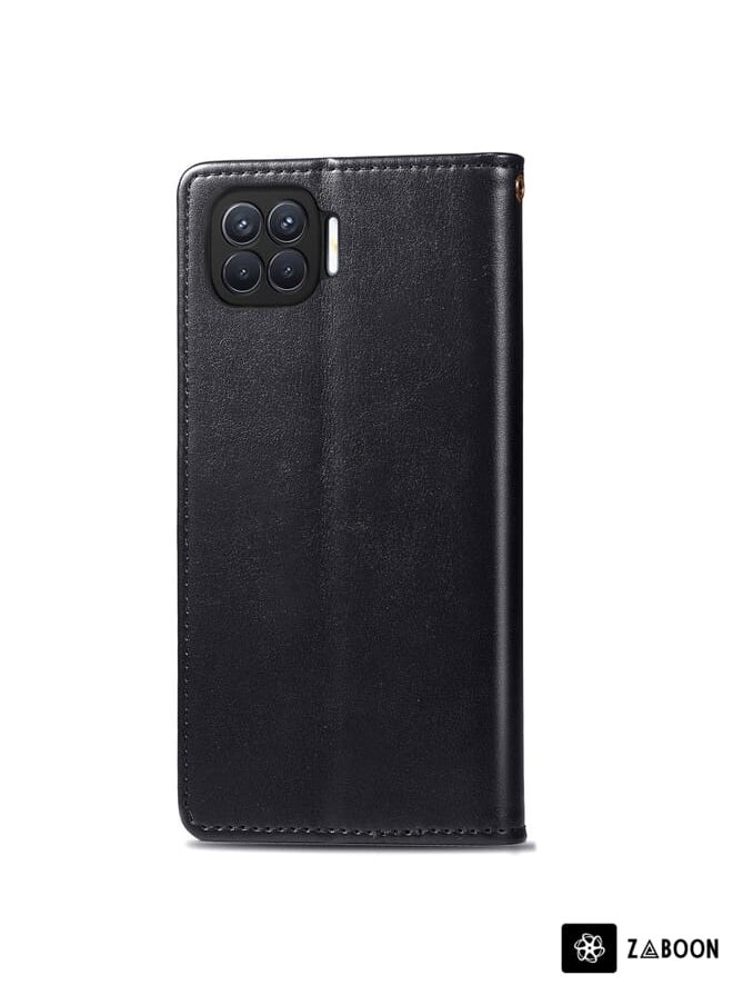Green Tiger - For OPPO F17 Pro Retro Solid Color Leather Buckle Phone Case with Lanyard & Photo Frame & Card Slot & Wallet & Stand Function(Black) - Image 1
