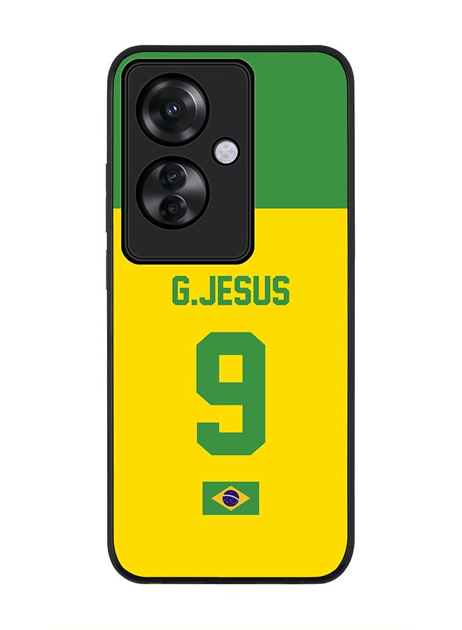 Stylizedd Rugged Black edge case for Oppo Reno11 F / Oppo F25 Pro 5G, Slim fit Flexible Anti Drop Thin Cover - Football Team - Brazil, Player Name - G.Jesus - Image 1