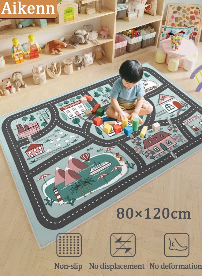 Aikenn 80×120CM Kids Carpet Playmat Rug City Life Great for Playing with Cars and Toys - Play Learn and Have Fun Safely - Kids Baby Children Educational Road Traffic Play Mat for Bedroom Play Room Game Safe Area - Image 1