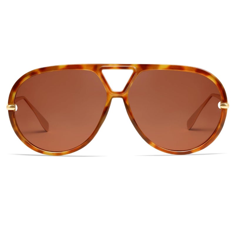 VANLINKER Trendy Polarized Aviator Sunglasses for Women Men Retro Oversized Round Sunglasses Vintage Side Shield Shades VL9798, Tortoise/Reddish Brown - Image 1