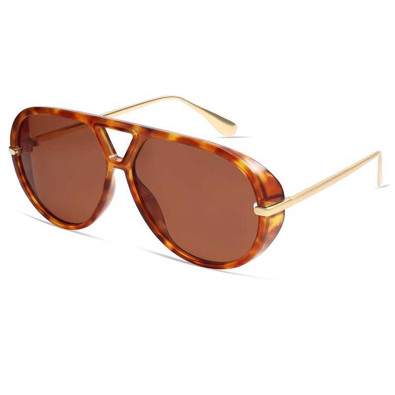 VANLINKER Trendy Polarized Aviator Sunglasses for Women Men Retro Oversized Round Sunglasses Vintage Side Shield Shades VL9798, Tortoise/Reddish Brown - Image 3