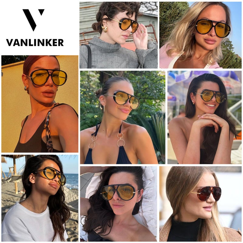 VANLINKER Trendy Polarized Aviator Sunglasses for Women Men Retro Oversized Round Sunglasses Vintage Side Shield Shades VL9798, Tortoise/Reddish Brown - Image 2