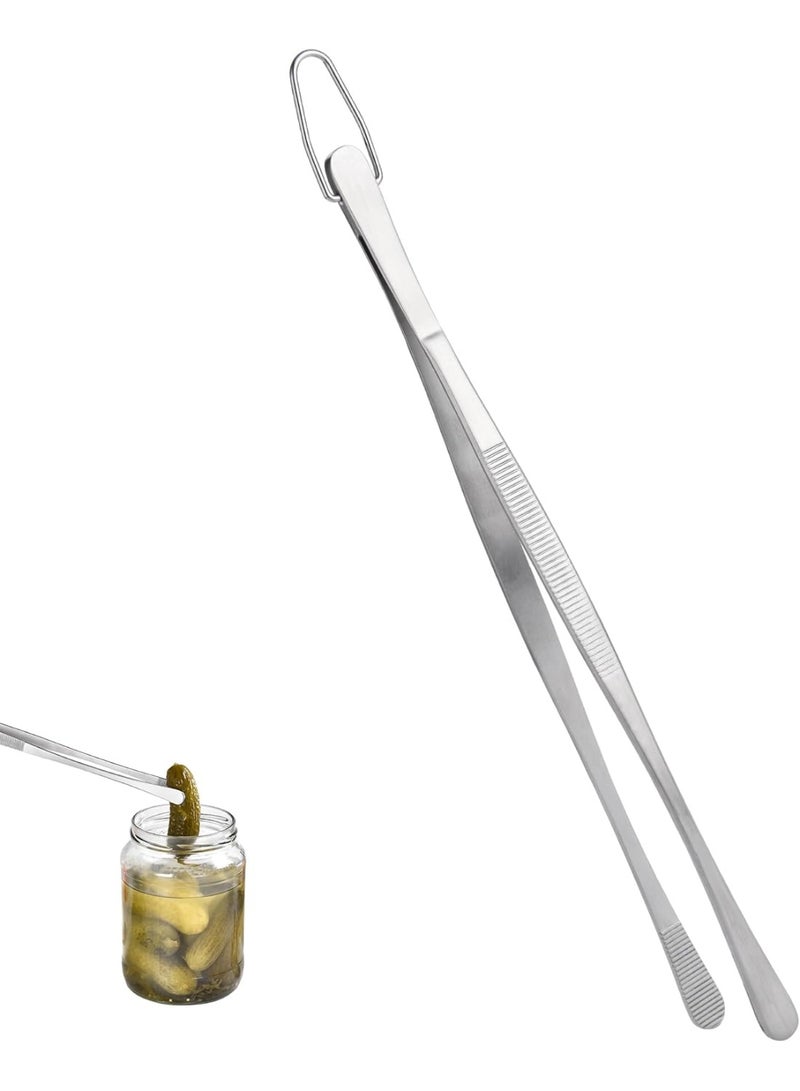 11.8in/30cm Stainless Steel Kitchen Tongs, Food Grade Non-Slip Cooking Tweezers for Steak, BBQ and Serving - Image 1