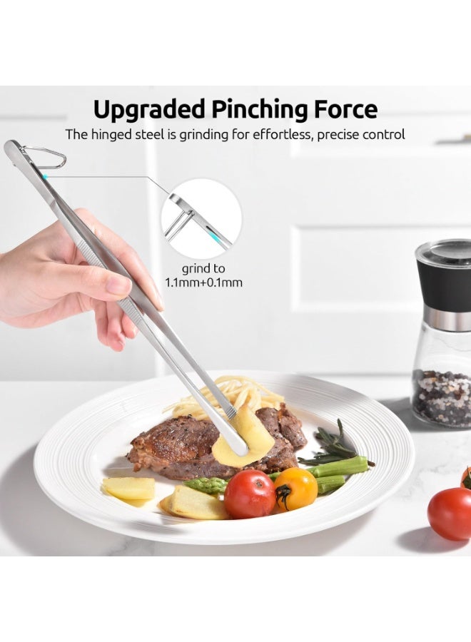 11.8in/30cm Stainless Steel Kitchen Tongs, Food Grade Non-Slip Cooking Tweezers for Steak, BBQ and Serving - Image 2