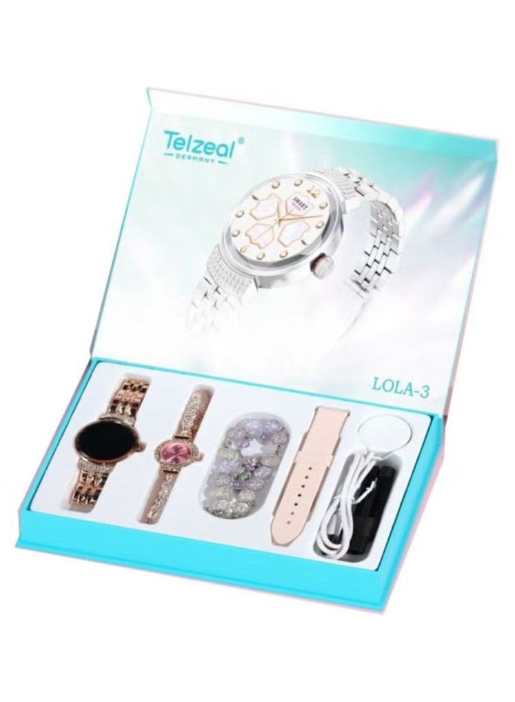 Telzeal Lola 3 Round Shape Ladies Smart Watch – Stylish Gold Analog Watch Bracelet, Wireless Charger, Elegant Design, Fitness Tracker, Smart Features for Women - Image 1