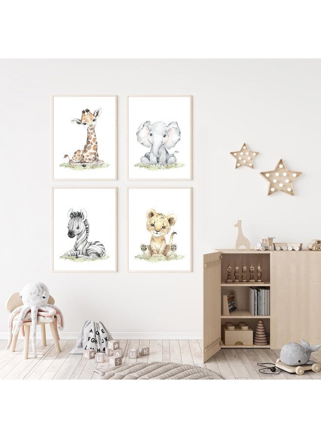 Baccone Safari Nursery Wall Art Decor Baby Animal Canvas Wall Art Woodland Nursery Wall Decor Kids Jungle Animal Pictures Safari Giraffe Elephant Tiger Prints for Room Bedroom Set of 4 12x16 Inch Unframed - Image 5