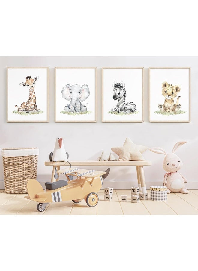 Baccone Safari Nursery Wall Art Decor Baby Animal Canvas Wall Art Woodland Nursery Wall Decor Kids Jungle Animal Pictures Safari Giraffe Elephant Tiger Prints for Room Bedroom Set of 4 12x16 Inch Unframed - Image 1