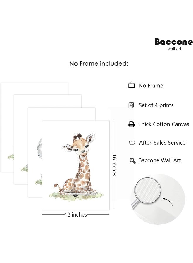 Baccone Safari Nursery Wall Art Decor Baby Animal Canvas Wall Art Woodland Nursery Wall Decor Kids Jungle Animal Pictures Safari Giraffe Elephant Tiger Prints for Room Bedroom Set of 4 12x16 Inch Unframed - Image 2