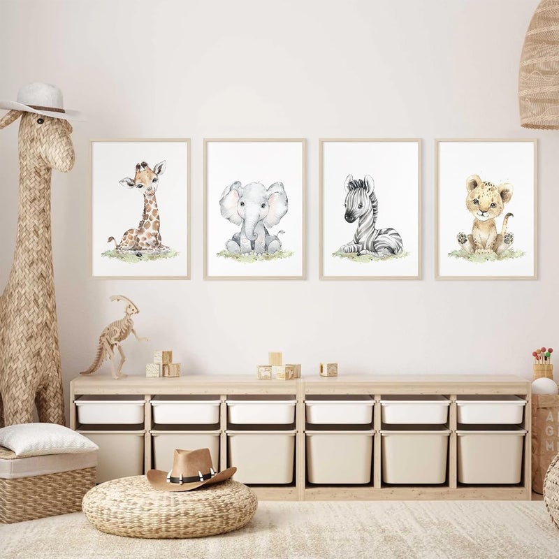 Baccone Safari Nursery Wall Art Decor Baby Animal Canvas Wall Art Woodland Nursery Wall Decor Kids Jungle Animal Pictures Safari Giraffe Elephant Tiger Prints for Room Bedroom Set of 4 12x16 Inch Unframed - Image 4