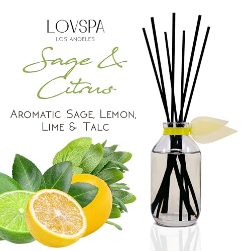 LOVSPA Reed Diffuser Set, Sage & Citrus Scented Oil Diffuser with Sticks, Home Fragrance Accessories for Bathroom Shelf Decor, Aroma Diffusers for Home or Office Desk, USA Made - Image 4