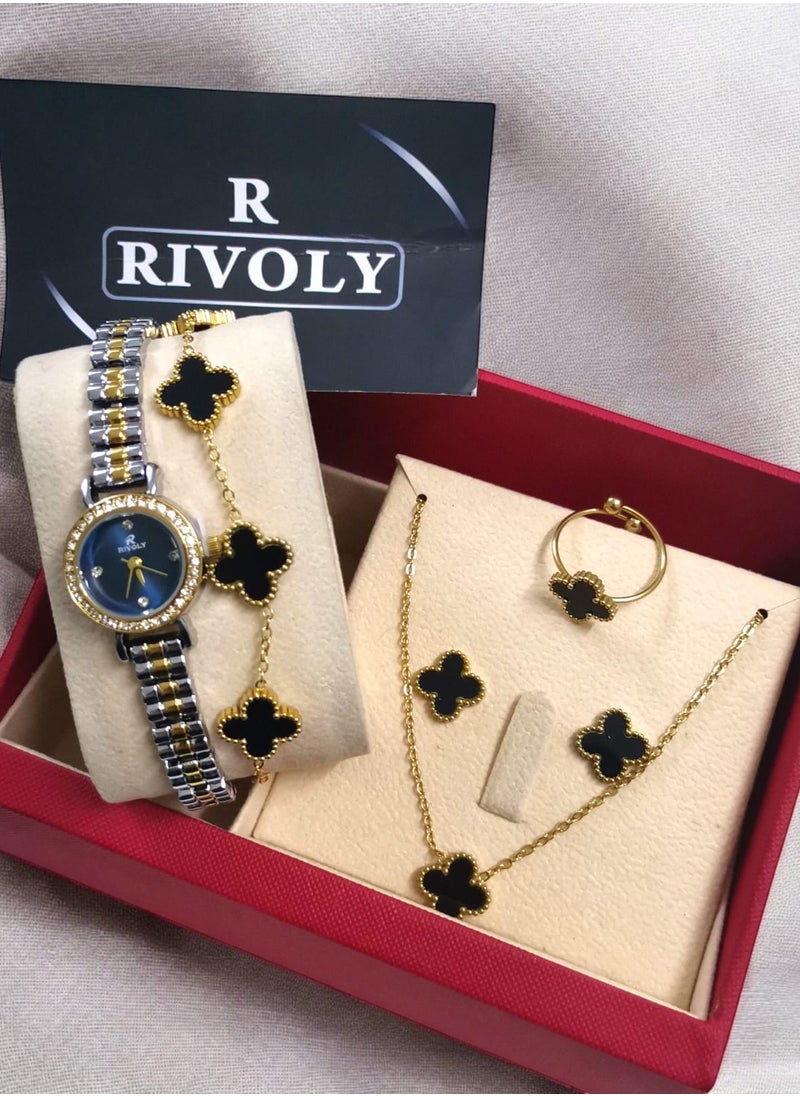 Rivoly Elegant women's stainless-steel set consisting of a waterproof watch with a set of bracelets, rings, necklaces, and earrings  - Image 1