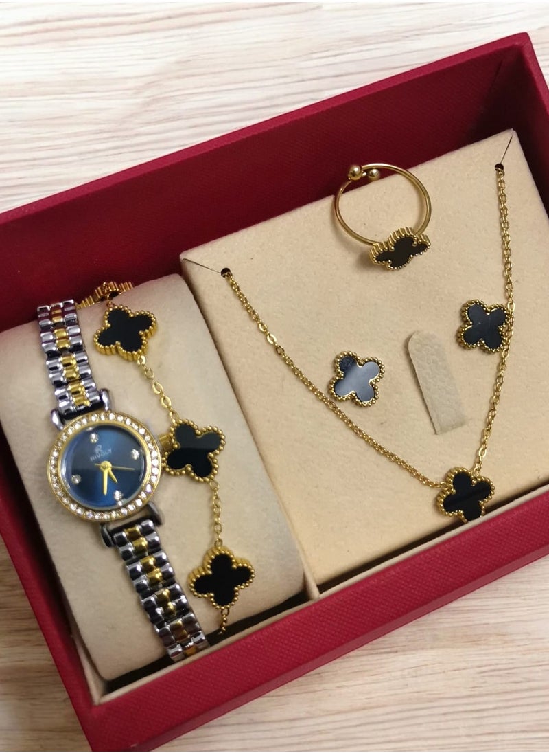 Rivoly Elegant women's stainless-steel set consisting of a waterproof watch with a set of bracelets, rings, necklaces, and earrings  - Image 2