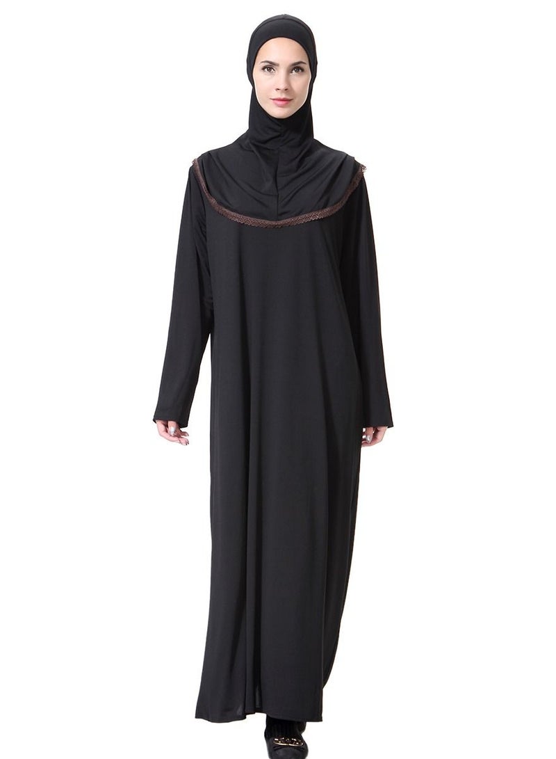 Loquat Women's Muslim Stylish Hooded Abaya With Hijab Maxi Long Gown Dress Robe Black/Brown  - Image 1