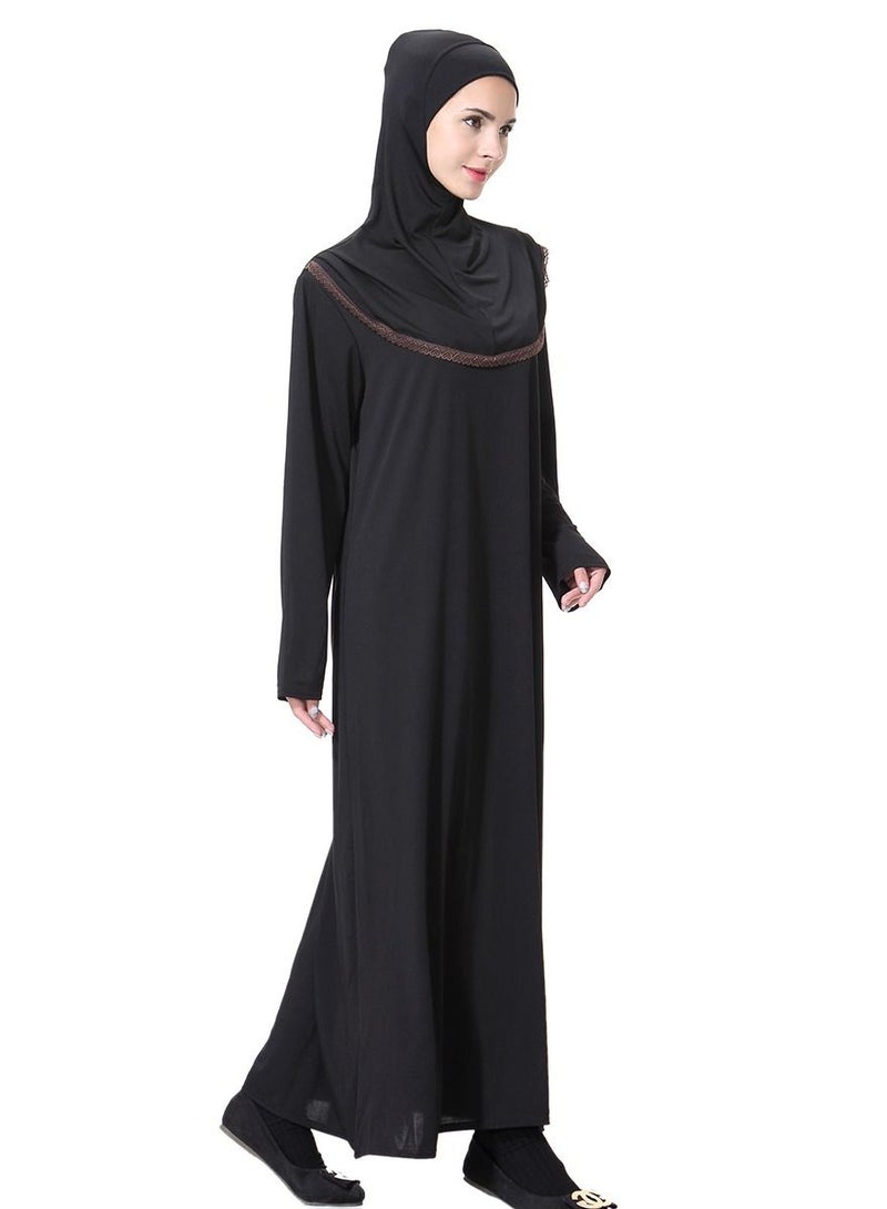Loquat Women's Muslim Stylish Hooded Abaya With Hijab Maxi Long Gown Dress Robe Black/Brown  - Image 2