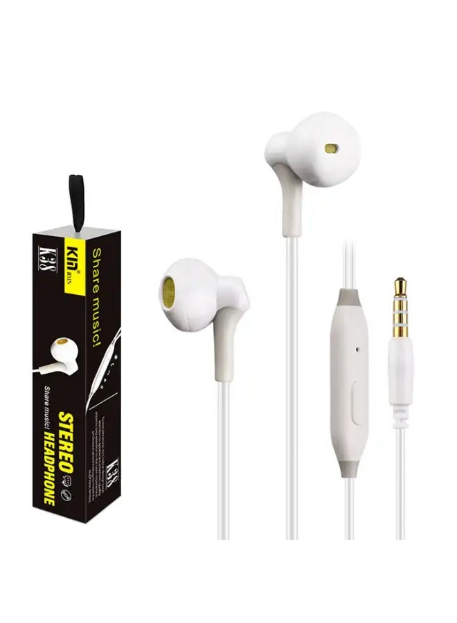 KIN K38 Stereo In-Ear Headphones with Mic – White, Clear Sound & Comfort Fit - Image 2
