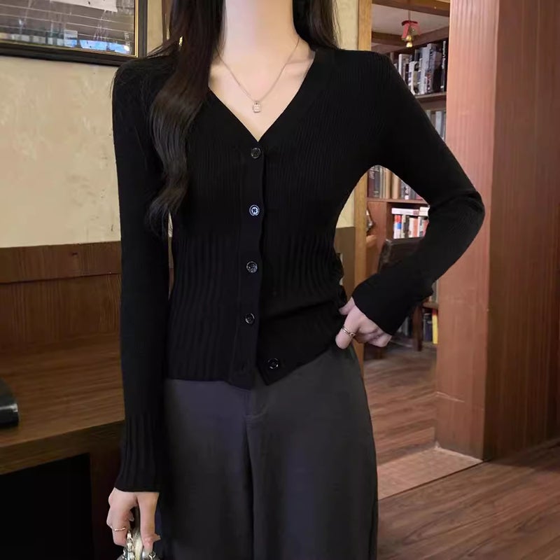 Autumn V-Neck Elegant Design Knitted Inner Cardigan Women'S Slim-Fit Slimming Thin Base Shirt Early Autumn Top - Image 3