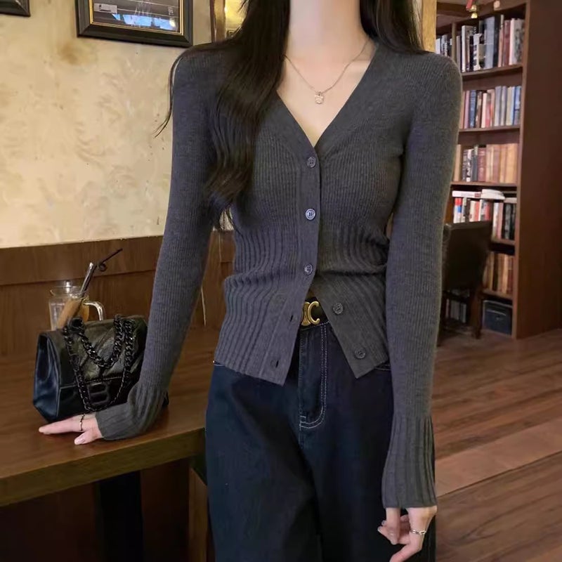Autumn V-Neck Elegant Design Knitted Inner Cardigan Women'S Slim-Fit Slimming Thin Base Shirt Early Autumn Top - Image 5