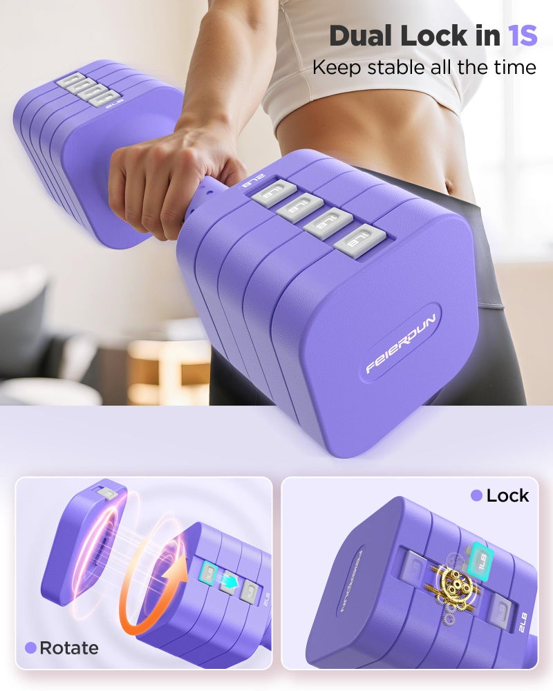 FEIERDUN 5-in-1 Adjustable Dumbbell Set of 2, 20LBS/10LBS Hand Weights for Women, 1s-Adjust Dual-Stable Dumbbell Set for Women Home Gym & Outdoor - Image 3