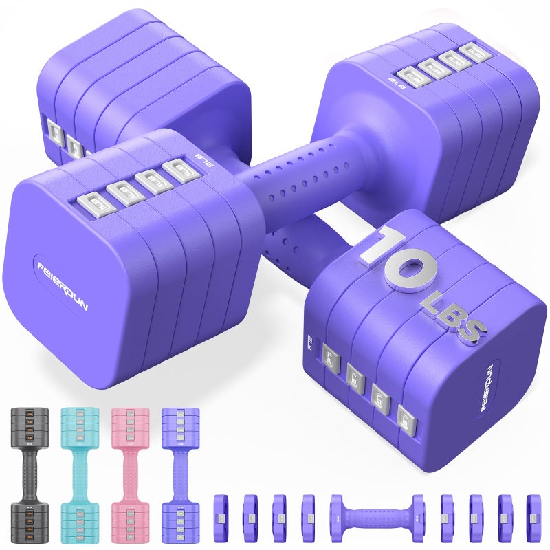 FEIERDUN 5-in-1 Adjustable Dumbbell Set of 2, 20LBS/10LBS Hand Weights for Women, 1s-Adjust Dual-Stable Dumbbell Set for Women Home Gym & Outdoor - Image 1
