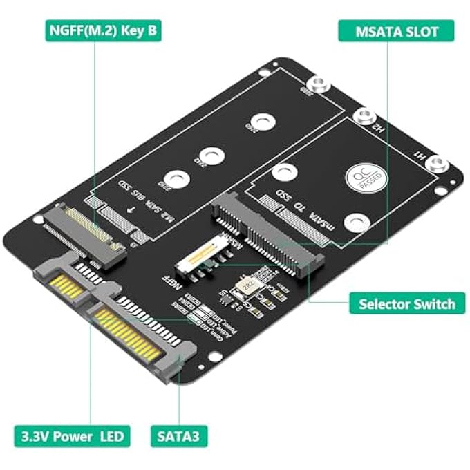 rayihni محول قرص صلب M.2 NGFF MSATA إلى SATA 2 في 1 SSD 2.5 بوصة مع غلاف خارجي بلاستيكي أسود 67x100 مم - Image 2