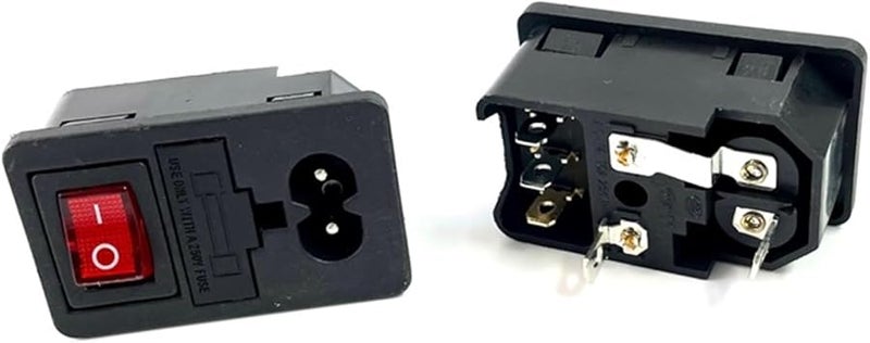 IEC320 C14 AC Socket 3 Pin Red LED Rocker Switch 10A Fuse Inlet Plug Connector Color AC 06 - Image 5