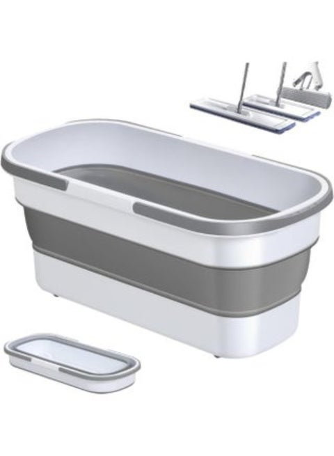 Silicone Washing And Cleaning Basket With Wheels For Easy Movement. Foldable Silicone For Easy Storage With Handle - White And Gray.