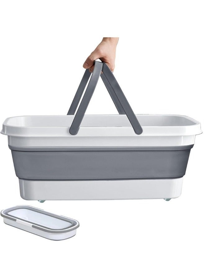 FALMER Silicone Washing And Cleaning Basket With Wheels For Easy Movement. Foldable Silicone For Easy Storage With Handle - White And Gray. - Image 2