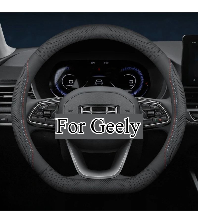 For Geely Models Boyue Binyue Emgrand Xingyue EC7 GC9 D Shape PU Leather Steering Wheel Cover 37 38 5cm Black Stitching Single Section - Image 2