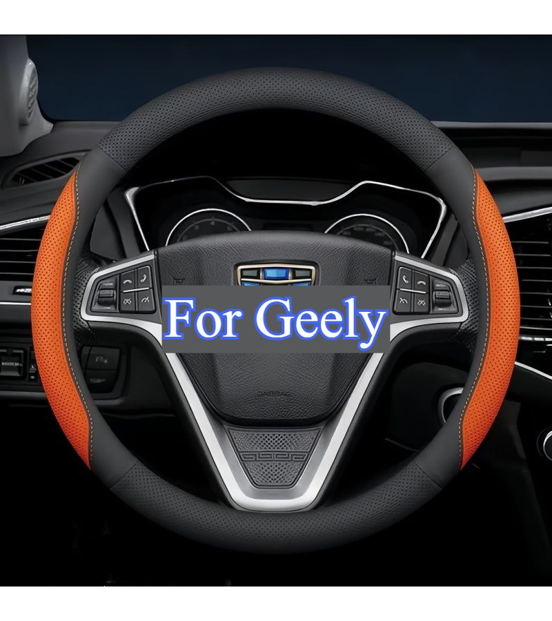 For Geely Models Boyue Binyue Emgrand Xingyue EC7 GC9 D Shape PU Leather Steering Wheel Cover 37 38 5cm Black Stitching Single Section - Image 4