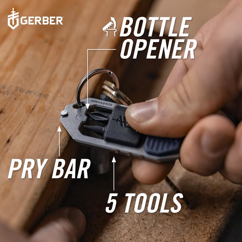 Gerber Gear Driver Keychain 5-in-1 Multitool, Clips to Pocket or Keychain with Pry Bar, Phillips and Flat Head Screwdriver Bits, and Bottle Opener, Lightweight EDC Gear for Everyday Carry, Urban Blue - Image 2