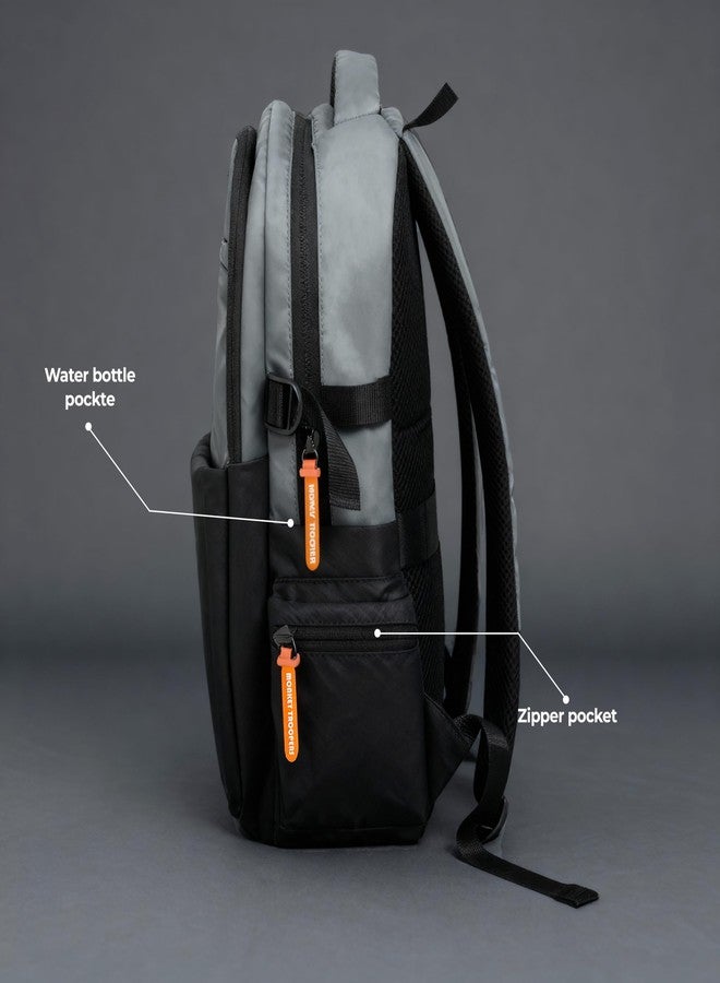 MONKEY TROOPERS Glitch Laptop Backpack Bag For Men Women, college, school, office, travel, casual, 16-inch, Dual Compartments & Multiple Organizer Pockets, 28 Litre, Water Resistant (Black/Grey) - Image 4