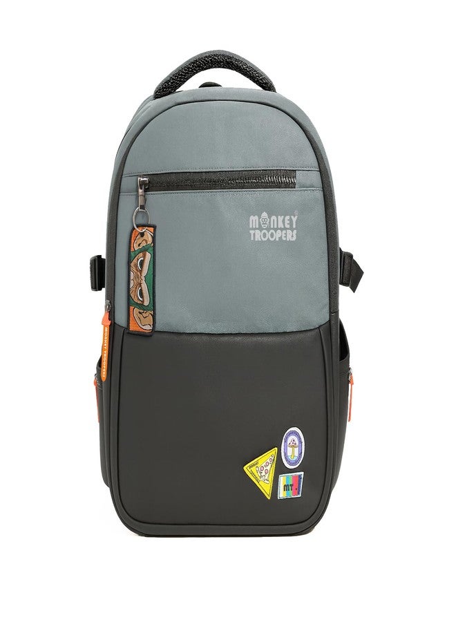 MONKEY TROOPERS Glitch Laptop Backpack Bag For Men Women, college, school, office, travel, casual, 16-inch, Dual Compartments & Multiple Organizer Pockets, 28 Litre, Water Resistant (Black/Grey) - Image 1