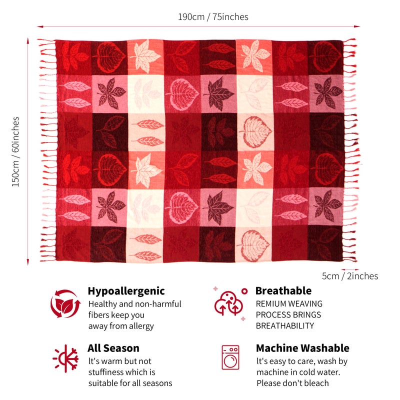 Edcooy Bohemian Chenille Jacquard Tassel Throws - Reversible Red&Pink Maple Leaf Design for Boho Hippie Vibes - Oversized Blankets for Large Couch  Furniture  Sofa  Chair - Image 5